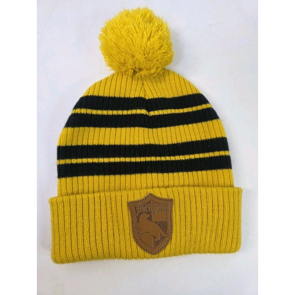Harry Potter Hufflepuff Yellow Black Striped Pom Beanie Spirit Halloween Hat